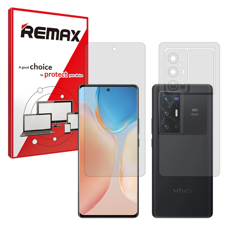 محافظ صفحه نمایش شفاف ریمکس مدل Resistant مناسب برای گوشی موبایل ویوو X70 Pro Plus به همراه محافظ پشت گوشی 