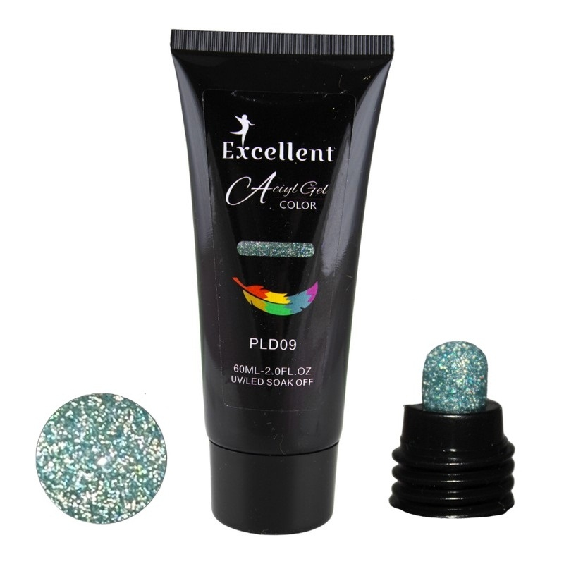پلی ژل کاشت ناخن اکسلنت مدل دیسکو شماره PLD09 حجم 60 میلی لیتر