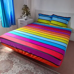 سرویس ملحفه مدل کشدوز طرح رنگین کمان کد niki05.18 دو نفره سه تکه