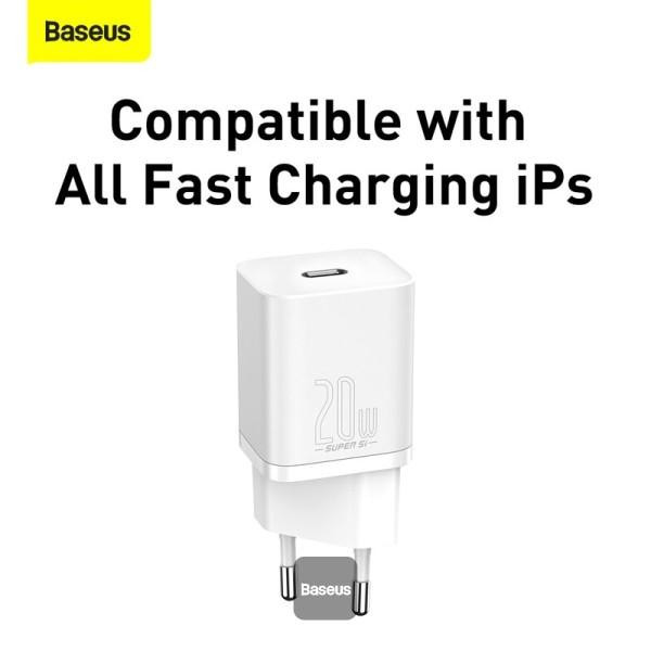 شارژر دیواری باسئوس مدل TZCCSUP-20W به همراه کابل تبدیل لایتنینگ