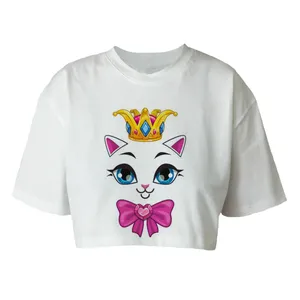 کراپ تاپ آستین کوتاه زنانه مدل گربه کد P82 رنگ سفید