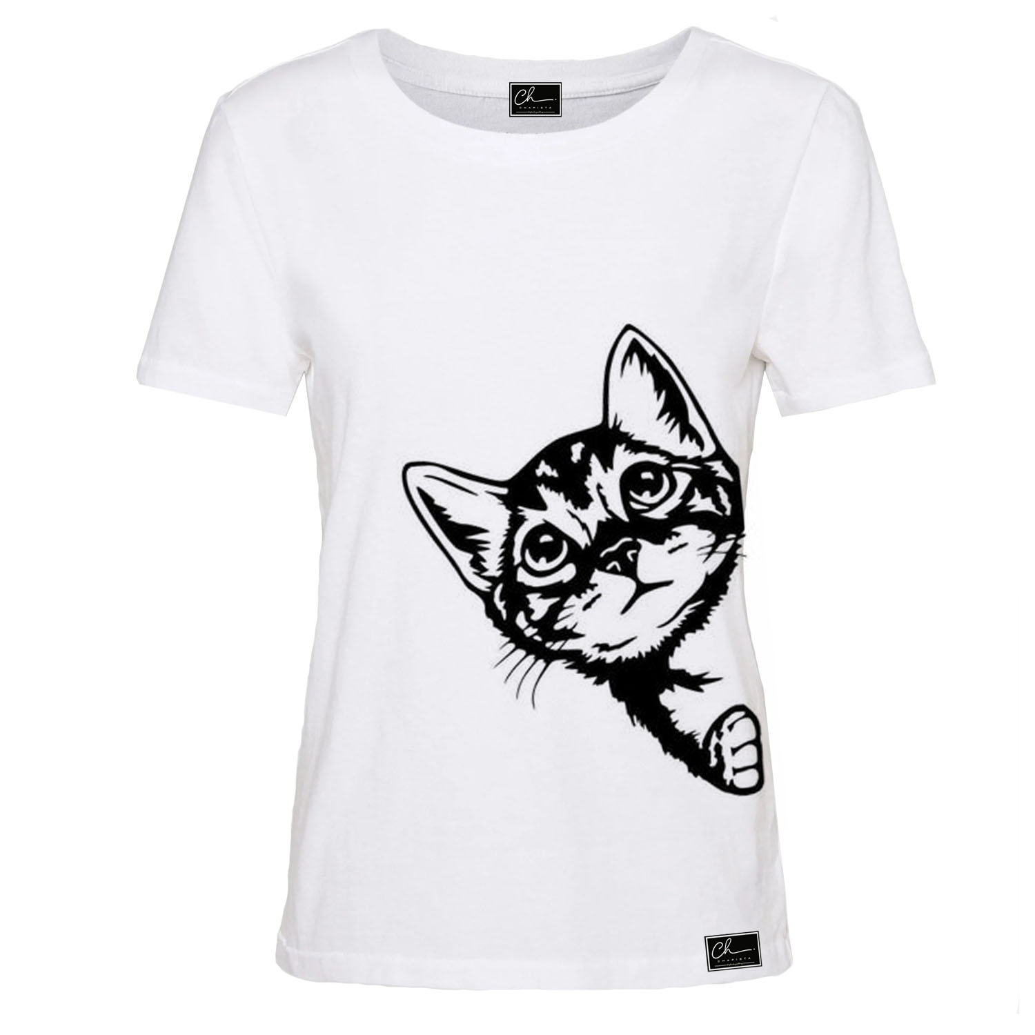تی شرت آستین کوتاه زنانه مدل گربه کد B121 رنگ سفید
