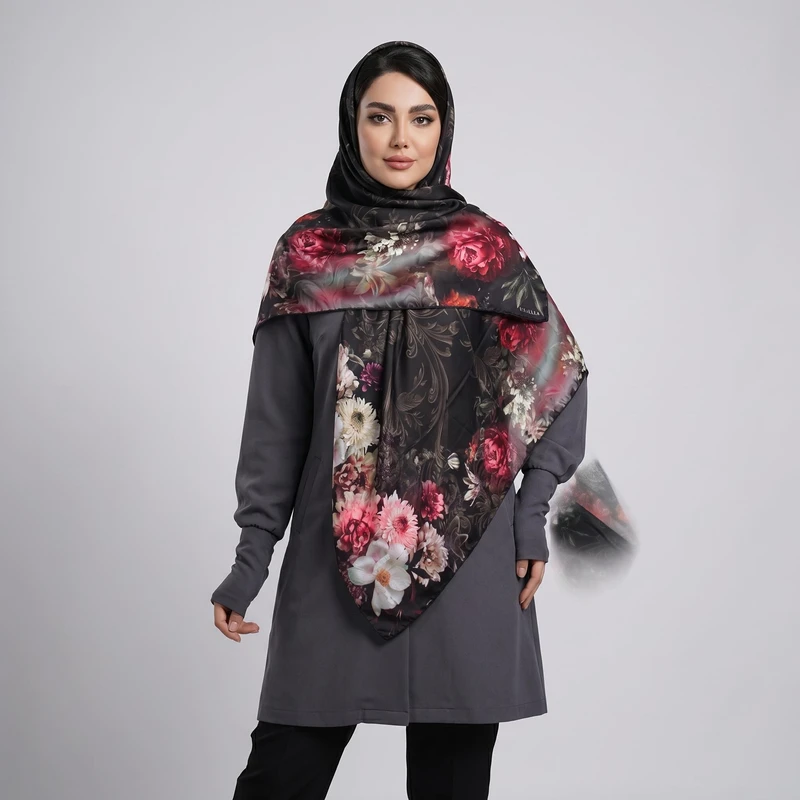 روسری زنانه آنالیا مدل ابریشم توییل لاکچری دور دست دوز کد 9780