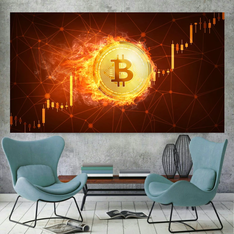 تابلو بوم طرح مخمل بیت کوین مدل آتشین (1) کد AR50003