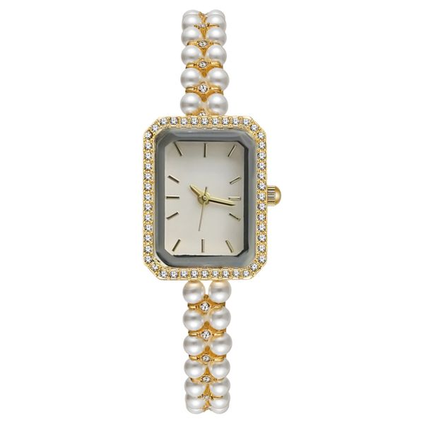 ساعت مچی عقربه‌ای کوارتز زنانه مدل لوکس بند مرواریدی دستبندی کد ۳