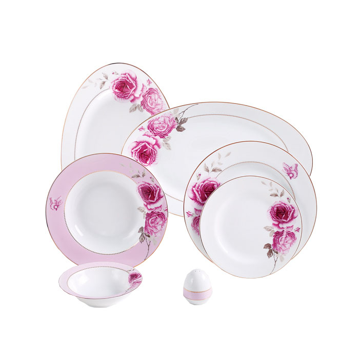 سرویس غذاخوری 28 پارچه چینی زرین ایران سری ایتالیا اف مدل رزفلاور درجه عالی