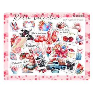 برچسب کاترینکا طرح برش خورده بولت ژورنال و اسکرپ بوک مدل Retro Valentine بسته 40 عددی