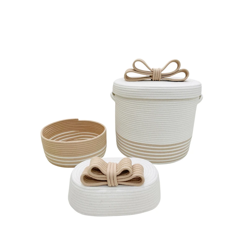 ست سبد وسایل کودک مدل قیطان دوزی طرح پاپیون نسکافه ای مجموعه سه عددی کد ۱۲۰