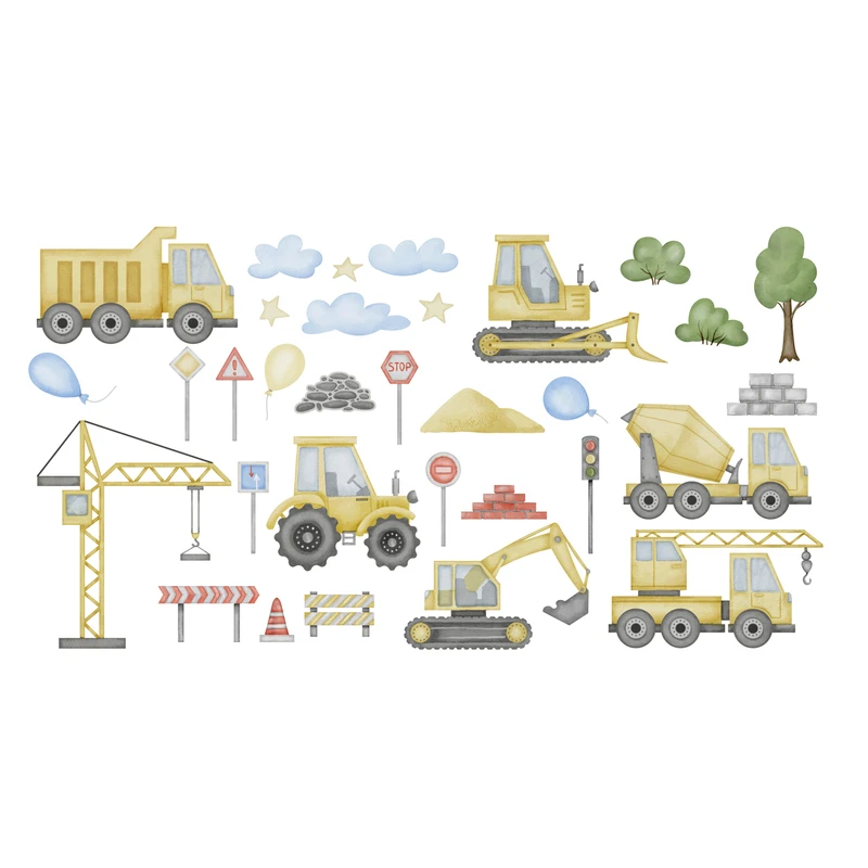 استیکر دیواری کودک باروچین مدل ماشین آلات ساختمان مجموعه 32 عددی