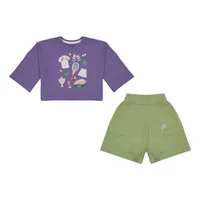 ست کراپ تی شرت آستین کوتاه و شلوارک راحتی دخترانه تیتیش مدل 2471677