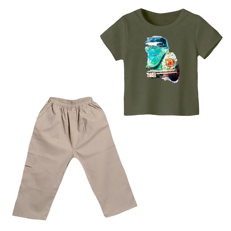 ست تی شرت و شلوارک پسرانه مدل ماشین کد 8