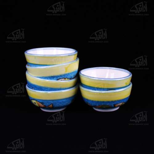 کاسه سفالی آرانیک نقاشی زیر لعابی رنگارنگ‏ طرح ‏ماهی‏ مدل  1004000057 مجموعه 6 عددی