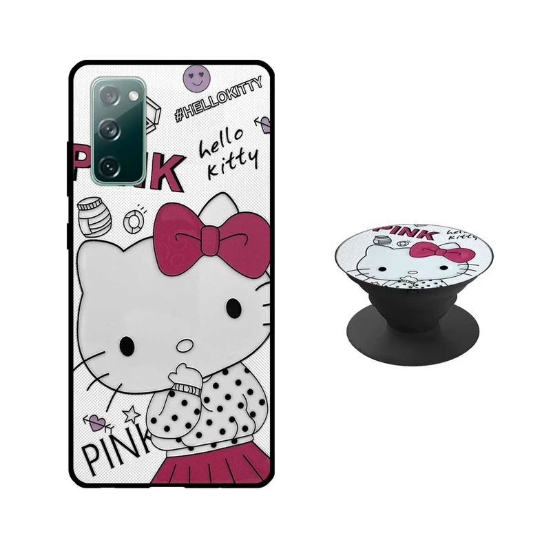 کاور دکین مدل Rikki طرح Pink Kitty مناسب برای گوشی موبایل سامسونگ Galaxy S20 FE به همراه پاپ سوکت