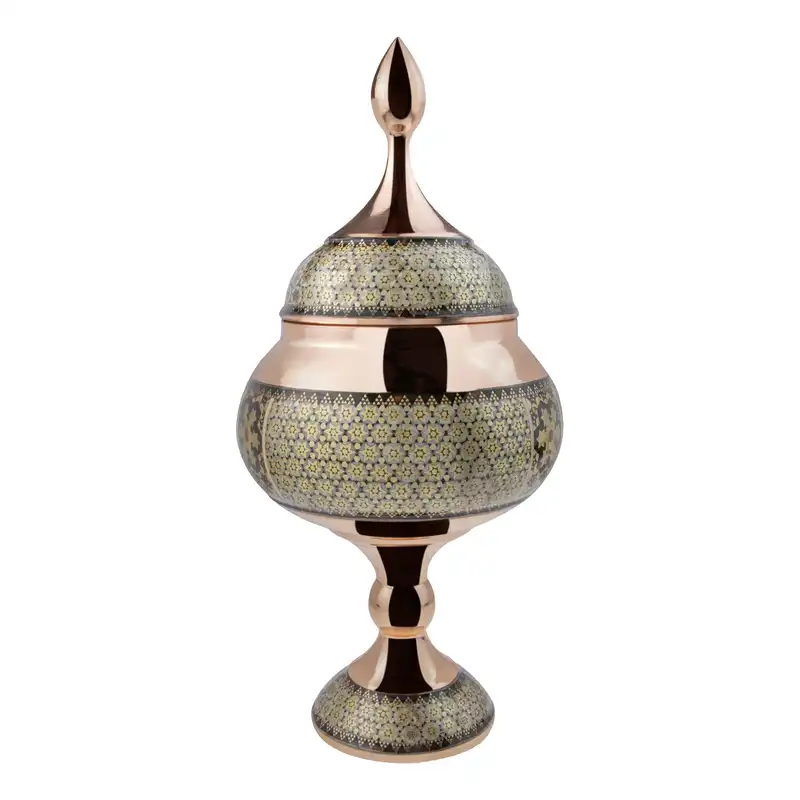 شکلات خوری خاتم کاری مدل پایه دار شالدار کد TMKH51