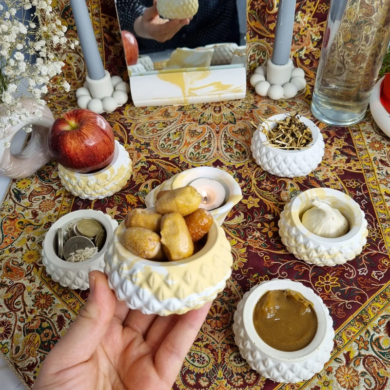 عکس شماره 11 : مجموعه ظروف هفت سین 10 پارچه مدل ثمینا طرح سنگ کد c01