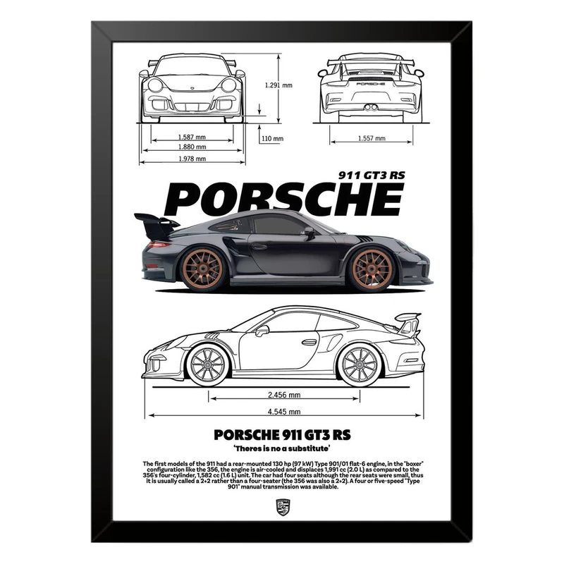 تابلو بکلیت طرح ماشین و خودرو پورشه PORSCHE 911 GT3 RS مدل b-po1557 فریم مشکی