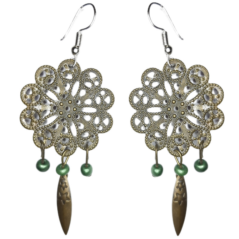 گوشواره دستساز زنانه مدل آویز طرح گل ss 00162