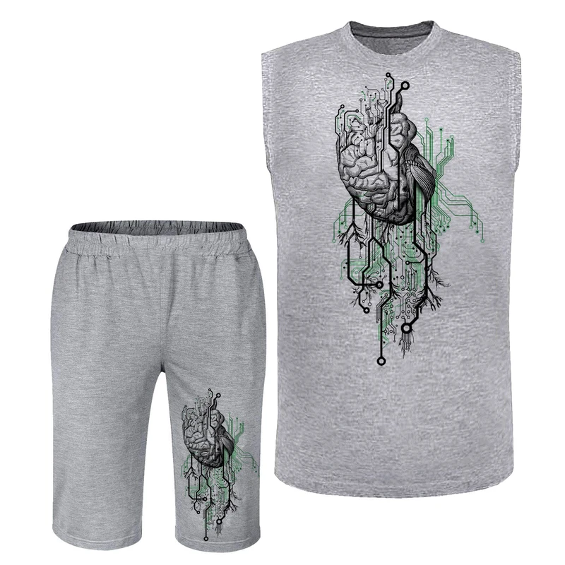 ست تاپ و شلوارک مردانه مدل قلب الکترونیک کد N563