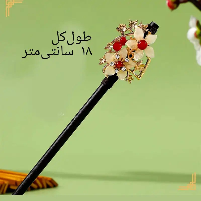 گیره مو زنانه مدل کانزاشی چوبی دوگل کد KW03