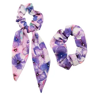 کش مو زنانه دلنار گالری مدل اسکرانچی شکوفه بهار مجموعه 2 عددی