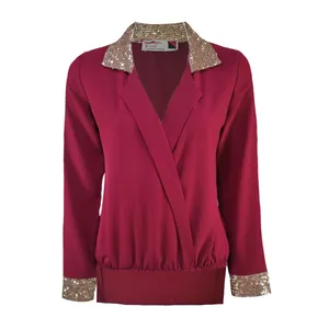 بلوز آستین بلند زنانه مدل یقه پولکی کد 14rt