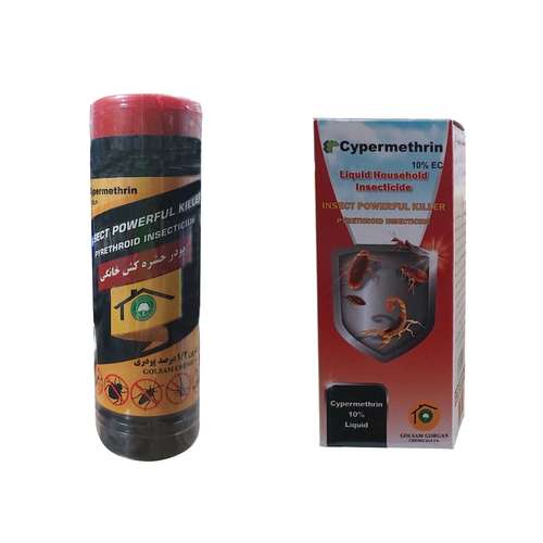 پودر و مایع حشره کش و سوسک کش سایپرمترین مدل گلسم P.M وزن 100 گرم مجموعه 2 عددی