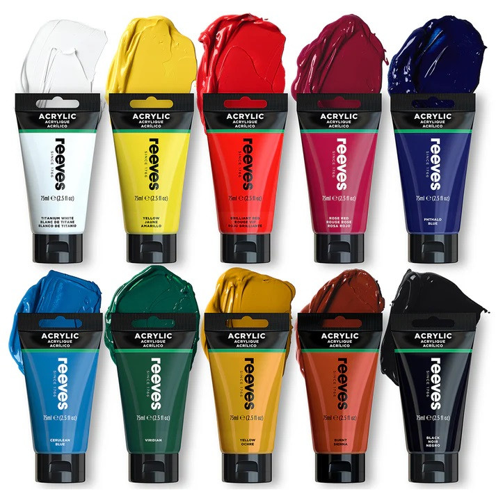 رنگ اکریلیک ریوز مدل تیوپی حجم 75 میلی لیتر بسته 10 عددی