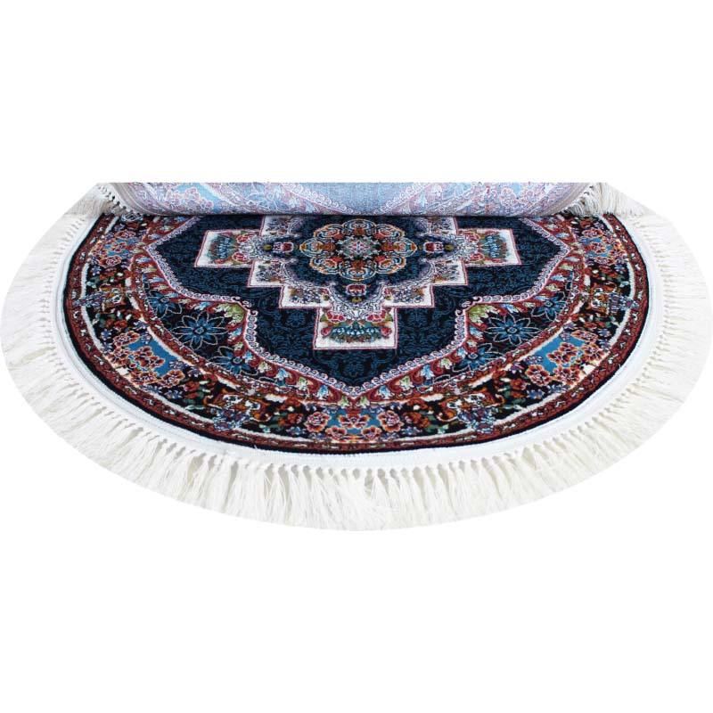 فرش ماشینی مدل گرد طرح ناردون زمینه سرمه ای