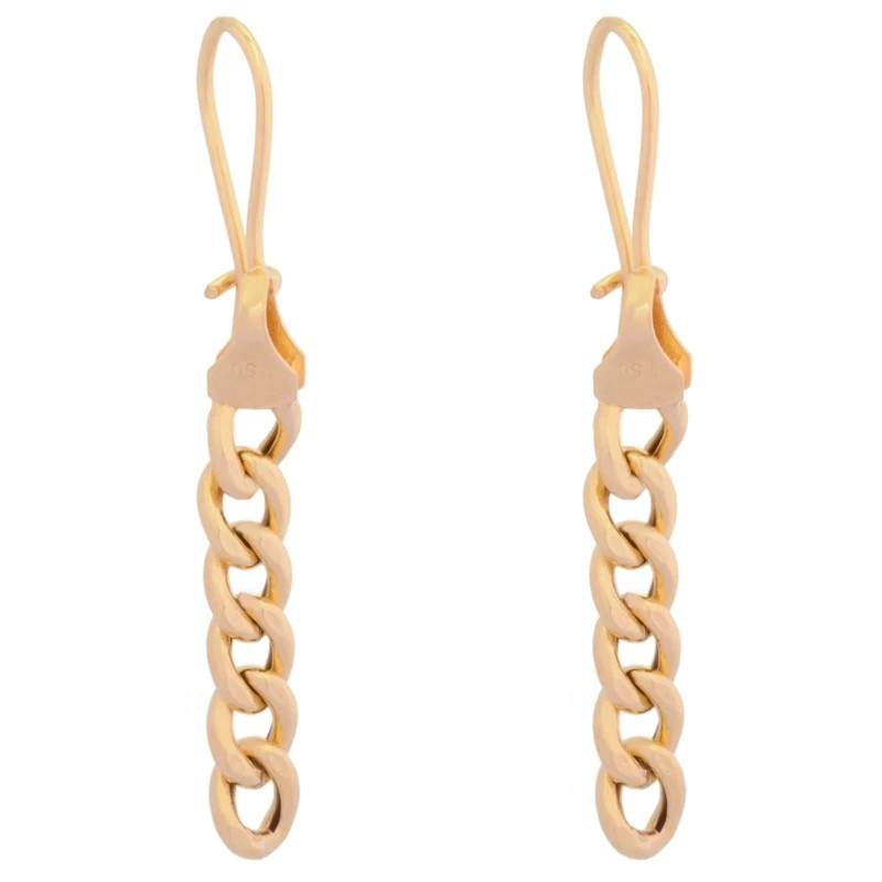 گوشواره آویز طلا کم اجرت 18 عیار زنانه با طرح کارتیه طلای کامک مدل زنجیری