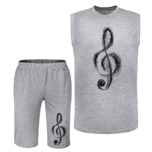 ست تاپ و شلوارک مردانه مدل نت موسیقی کد A263