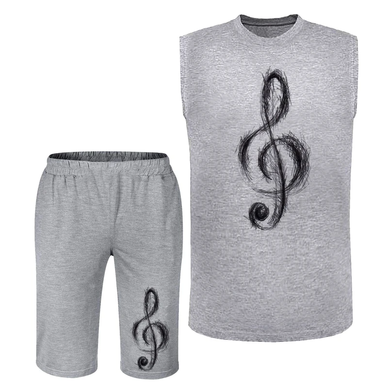 ست تاپ و شلوارک مردانه مدل نت موسیقی کد A263