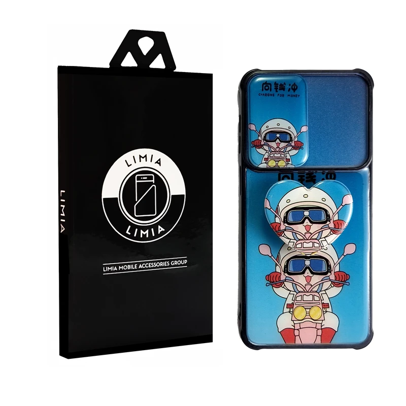 کاور لیمیا مدل فانتزی کشویی پشت شیشه ای طرح عروسکی کد 132 مناسب برای گوشی سامسونگ Galaxy A 52 / 52s به همراه پاپ سوکت 