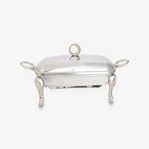 سوفله خوری استیل مدل نگین دار کد 3602، دارای ظرف شیشه‌ای و پایه وارمر، مناسب مایکروویو و ماشین ظرفشویی