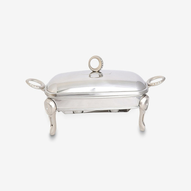 سوفله خوری استیل مدل نگین دار کد 3602، دارای ظرف شیشه‌ای و پایه وارمر، مناسب مایکروویو و ماشین ظرفشویی