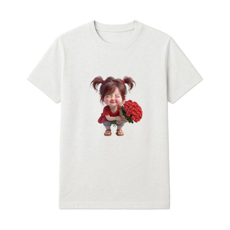 تی‌شرت آستین کوتاه راحتی دخترانه مدل دخترک گل فروش