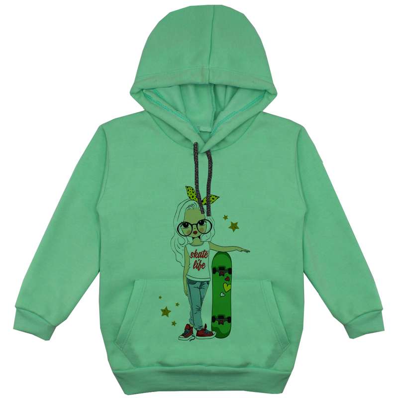هودی دخترانه مدل دختر و اسکیت کد F85 رنگ سبز