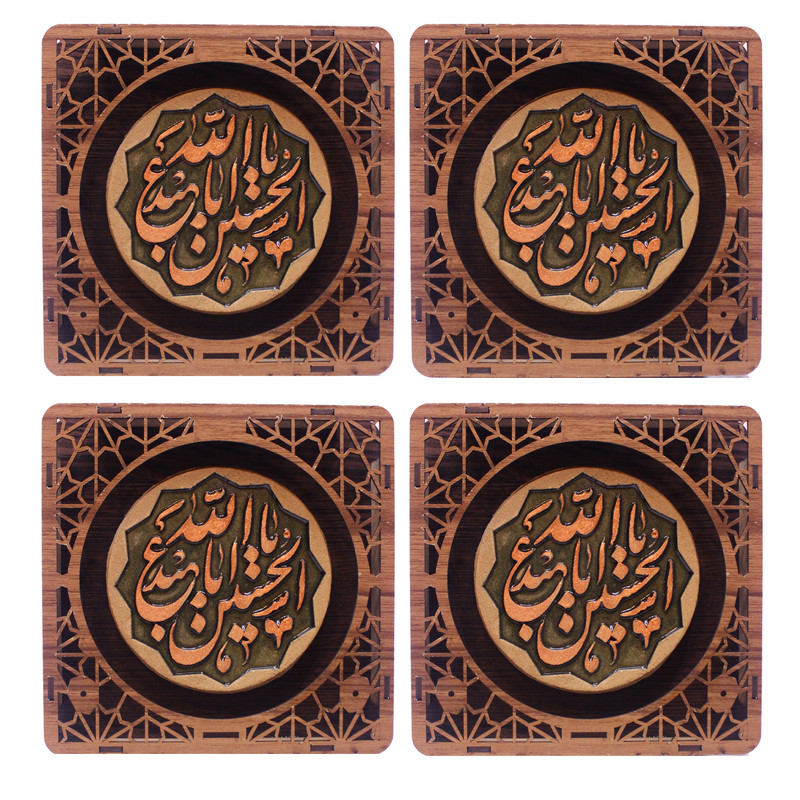 تابلو برجسته طرح یااباعبدالله الحسین مدل دایره هشت پر بسته 4 عددی