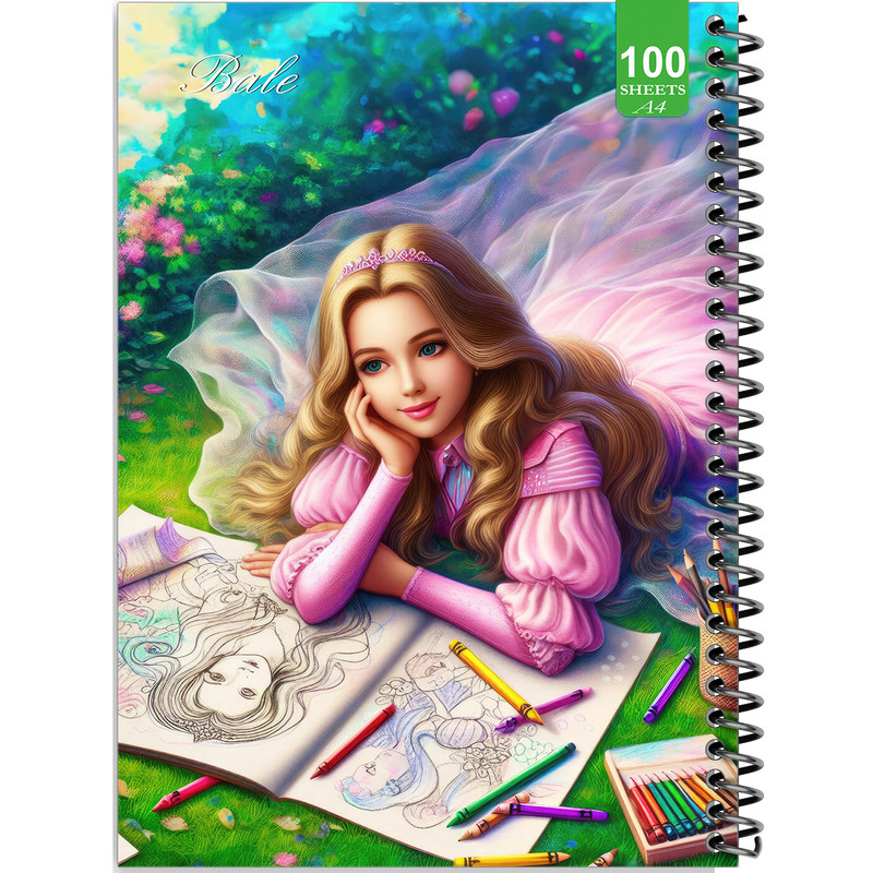 دفتر نقاشی 100 برگ بله طرح فانتزی دختر طراح کد A4-N100