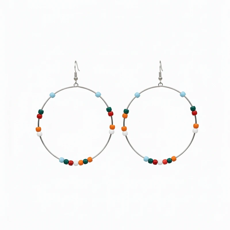 گوشواره حلقه‌ای زنانه آی ام مدل مهره ای