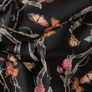 پارچه لباس مدل کرپ بوگاتی طرح گل و پروانه کد 8002A