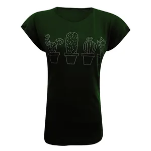 تی شرت آستین کوتاه زنانه مدل کاکتوس نگینی کد tm-2409 رنگ سبز