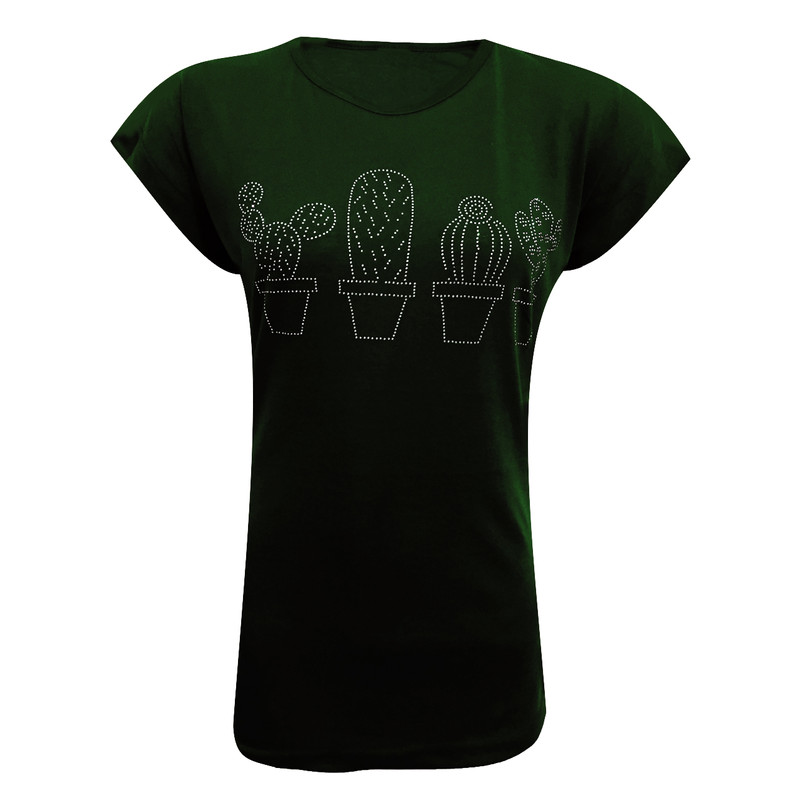 تی شرت آستین کوتاه زنانه مدل کاکتوس نگینی کد tm-2409 رنگ سبز