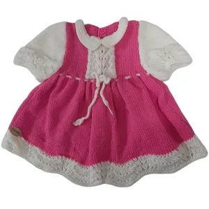 پیراهن بافت دخترانه مدل حاشیه تور