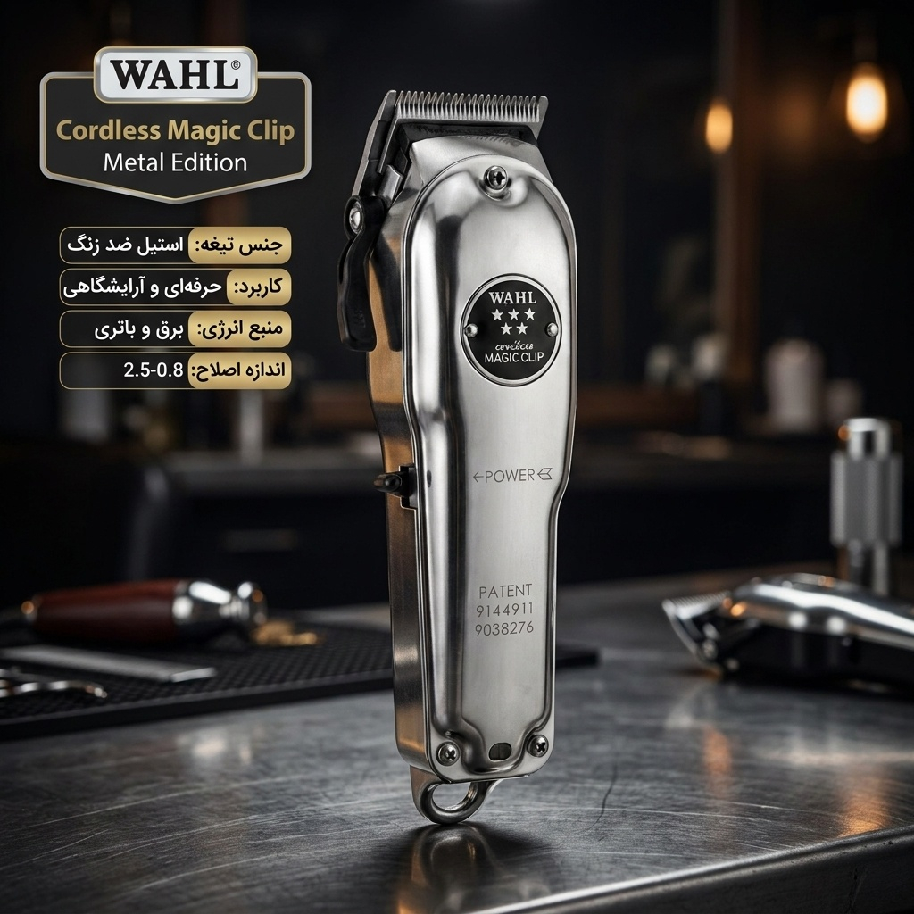 ماشین اصلاح موی سر و صورت وال پروفشنال مدل Wahl Cordless Magic Clip Metal Edition