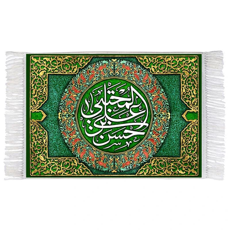 فرش ماشینی دیوارکوب اطلس آبی مدل حسن بن علی مجتبی کد T4527