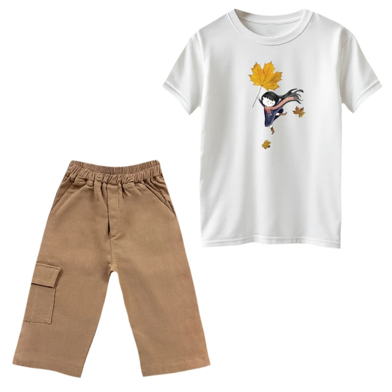 ست تی‌شرت و شلوارک دخترانه مدل دخترک پاییزی کد 1 رنگ سفید