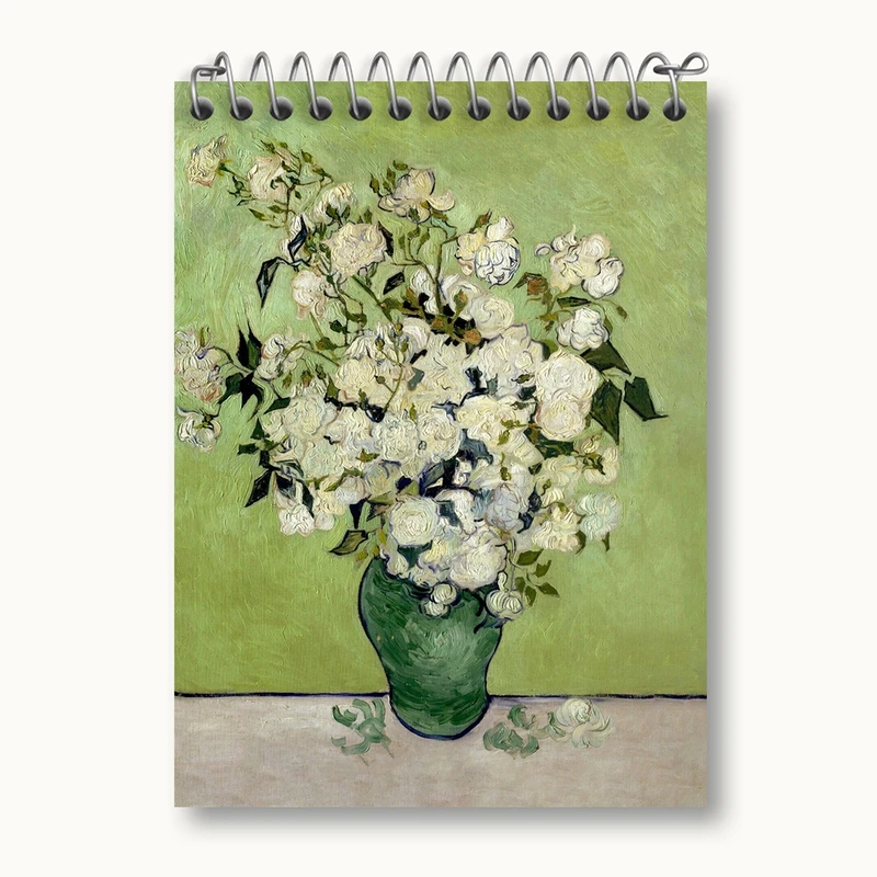 دفتر یادداشت 50 برگ خندالو مدل زبان گلدان رز اثر ونسان ونگوگ کد 25476