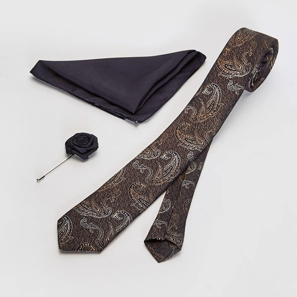 ست کراوات و دستمال جیب و گل کت مردانه ال سی وایکیکی مدل بته جقه - - 5