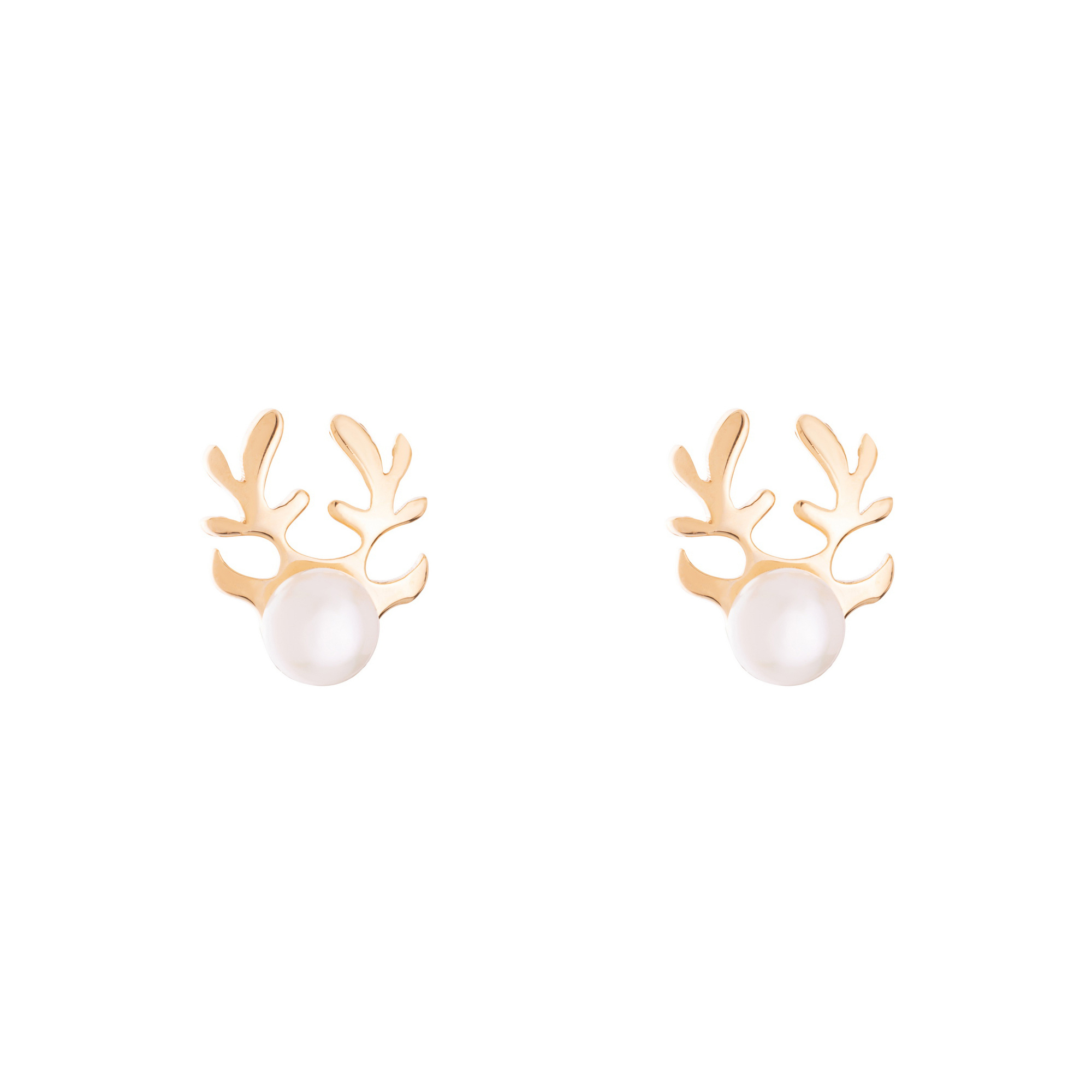 گوشواره طلا 18 عیار زنانه گالری شیدا مجد مدل شاخ گوزن و مروارید