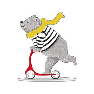استیکر دیواری کودک گراسیپا مدل خرس اسکوتر سوار